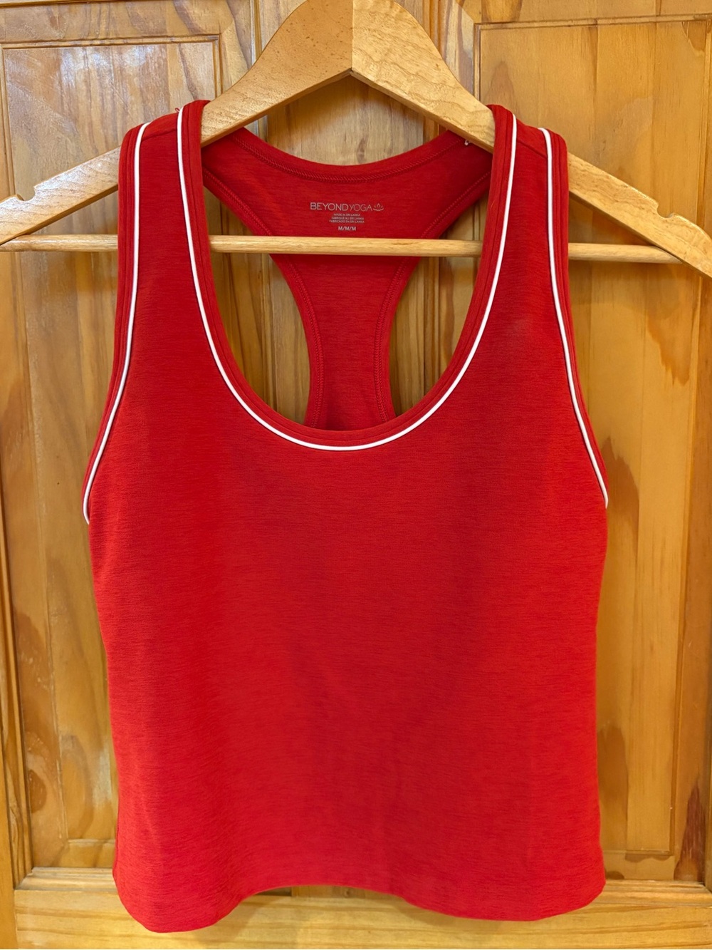 Beyond Yoga Red Racerback Tank with White Logo